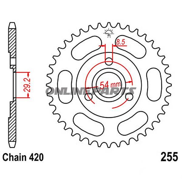 Rear Sprocket 26 Tooth Pitch 420 Blackinner Diameter 29.2 Bolt Spacing 54