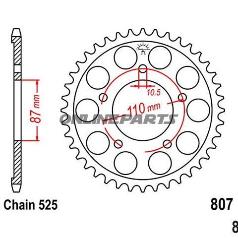 Rear Sprocket 42 Tooth Pitch 525Inner Diameter 087 Bolt Spacing 110