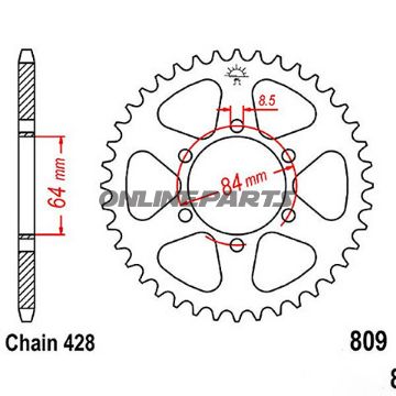 Rear Sprocket 54 Tooth Pitch 428Inner Diameter 064 Bolt Spacing 084