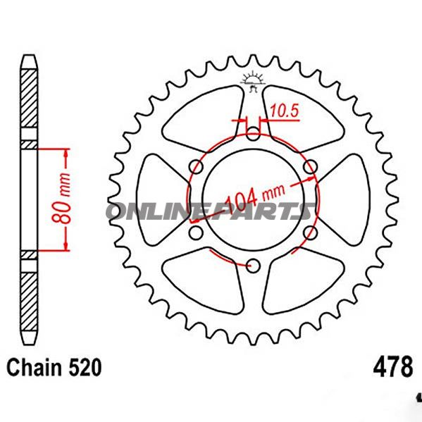 Rear Sprocket 38 Tooth Pitch 520Inner Diameter 080 Bolt Spacing 104