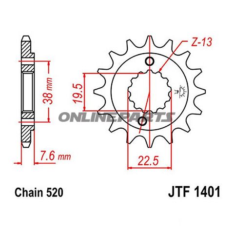 Front Sprocket 15Tooth Pitch 520Narrow Spline Inner Diameter 19.5/22