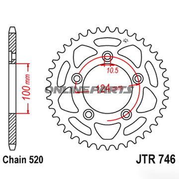 Rear Sprocket 46 Tooth Pitch 520Inner Diameter 100 Bolt Spacing 124