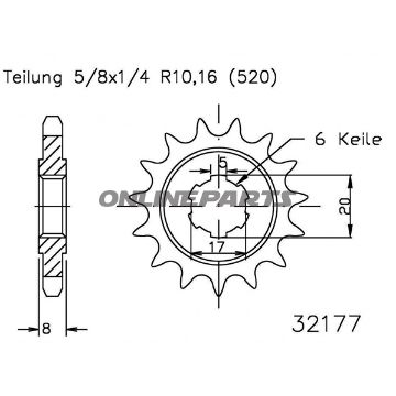 Front Sprocket 09Tooth Pitch 520Large Spline 5 Inner Diameter 17/20