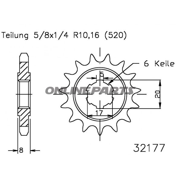 Front Sprocket 09Tooth Pitch 520Large Spline 5 Inner Diameter 17/20