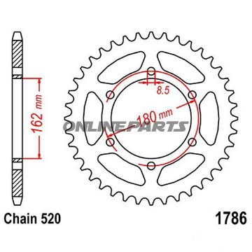 Rear Sprocket 52 Tooth Pitch 520Inner Diameter 162 Bolt Spacing 180
