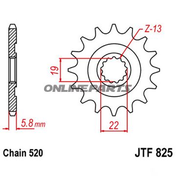 Front Sprocket 13 Tooth Pitch 520Narrow Spline Inner Diameter 19/22