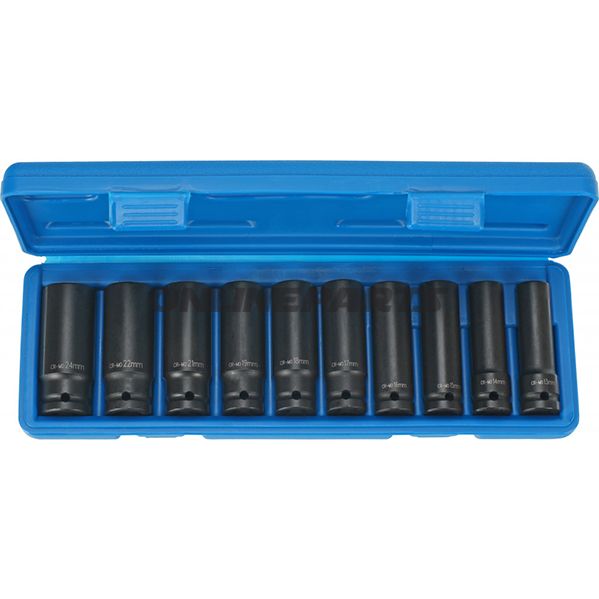 Impact Socket Set Hex 1/2 Inchlong 10 Piece 13-24Mm