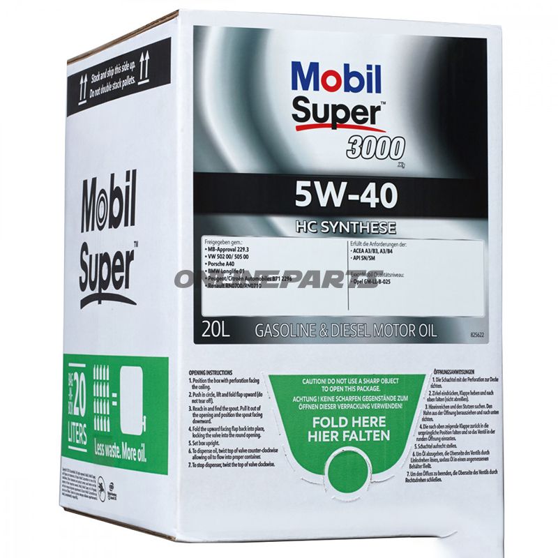 Engine Oil 5W40 20L Mobsuper 3000 X1 Bag In Box