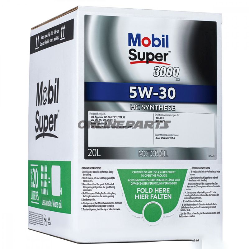 Engine Oil 5W30 20L Mobsuper 3000 Xe Bag In Box