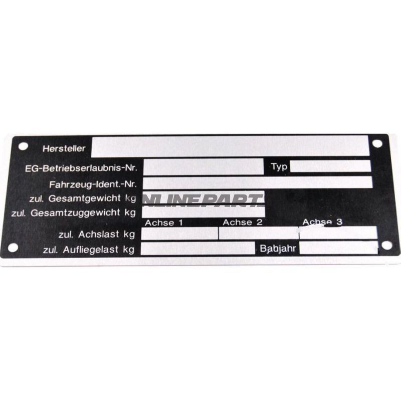 Typenschild For Trailer150 X 50 Mm