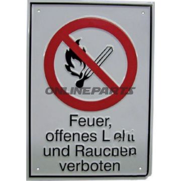 Sign: Fire, Open Light And Smoking Prohibitedalu 131X185 Mm