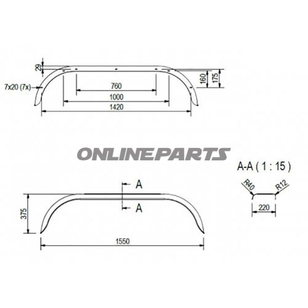 Tandem Rear Fender Galvanisedd2220/12