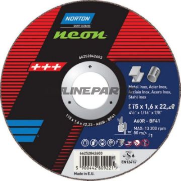 Cutting Disk 125X1.6 Ger Metalnorton Neon A60r Gerade