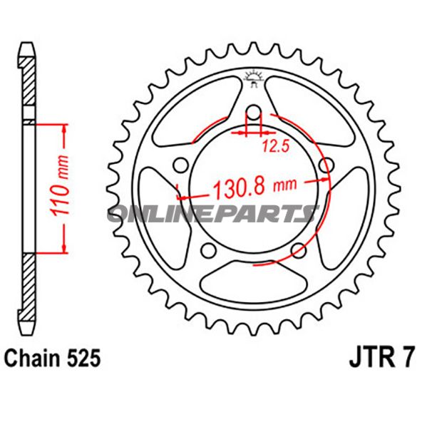 Rear Sprocket 45 Tooth Pitch 525 Silinner Diameter 110 Bolt Spacing 130