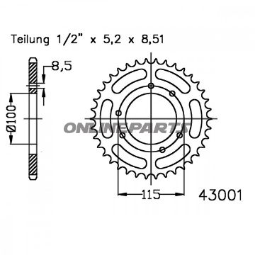Rear Sprocket 46 Tooth Pitch 420 Blackinner Diameter 100 Bolt Spacing 115