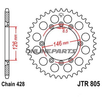 Rear Sprocket 50 Tooth Pitch 428Inner Diameter 126 Bolt Spacing 146