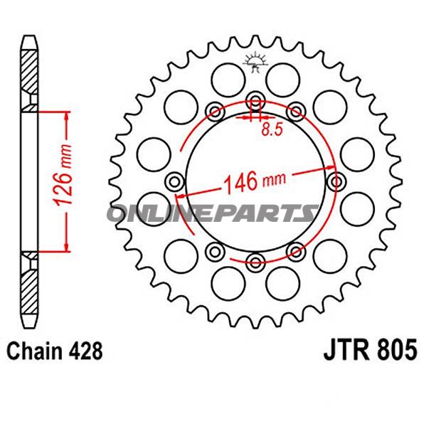 Rear Sprocket 50 Tooth Pitch 428Inner Diameter 126 Bolt Spacing 146