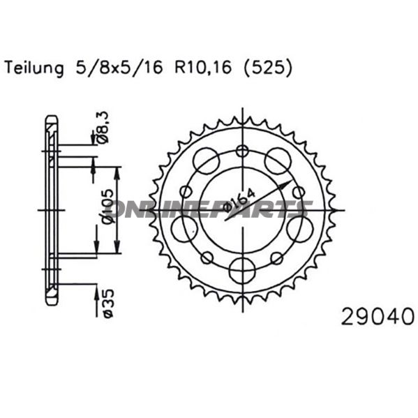 Rear Sprocket 47 Tooth Pitch 525Inner Diameter 105 Bolt Spacing 164