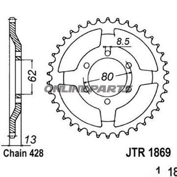Rear Sprocket 45Tooth Pitch 428Inner Diameter 062 Bolt Spacing 080