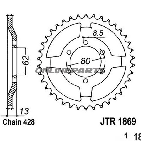 Rear Sprocket 45Tooth Pitch 428Inner Diameter 062 Bolt Spacing 080