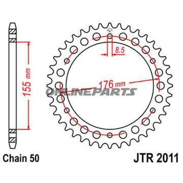 Rear Sprocket 45 Tooth Pitch 530 Siinner Diameter 155 Bolt Spacing 176