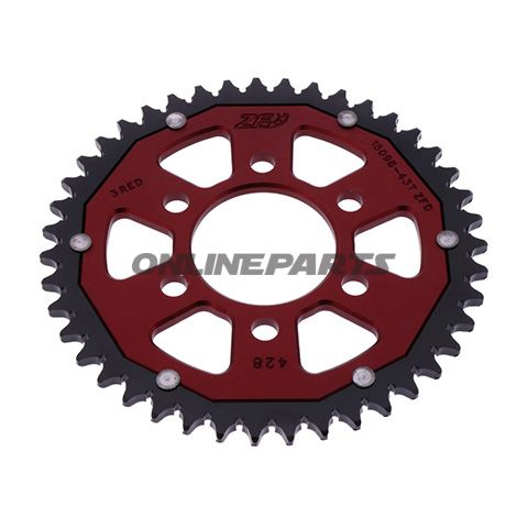 Rear Sprocket Dual 43 Tooth Pitch 428 Redzf Inner Diameter 058 Bolt Spacing 082