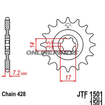 Ritzel 13Z Teilung 428 grobverzahnt 6 Innendurchmesser 14/17
