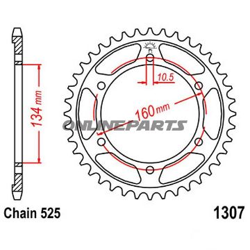 Kettenrad 42Z Teilung 525 Innendurchmesser 134 Lochkreis 160