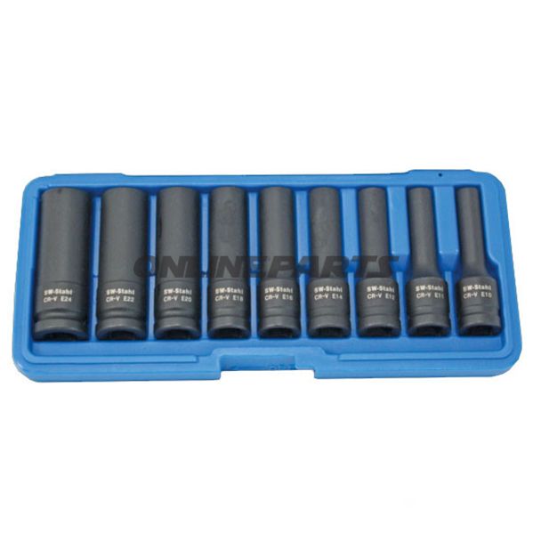 Kraft-Stecknuss Satz E-Torx 1/2 E10-E24 lange Ausführung