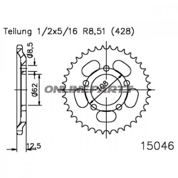 Tandhjul 49Z tænder 428 Indre diameter 062 Hulmønster 108