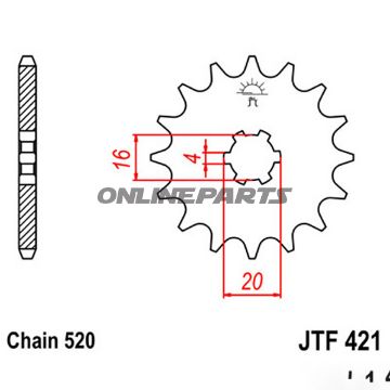 Ritzel 11Z Teilung 520 grobverzahnt 6 Innendurchmesser 16/20