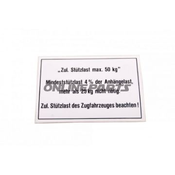 Støttelastskilt Trailer 50KG 105 X 74 mm