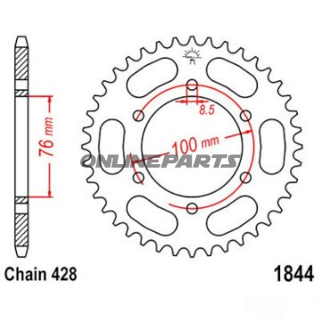 Kettenrad 43Z Teilung 428 Innendurchmesser 076 Lochkreis 100