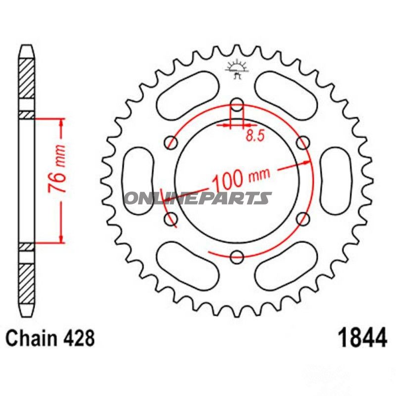 Kettenrad 43Z Teilung 428 Innendurchmesser 076 Lochkreis 100