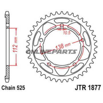 Tandhjul 47Z tænder 525 indvendig diameter 112 hulmønster 138