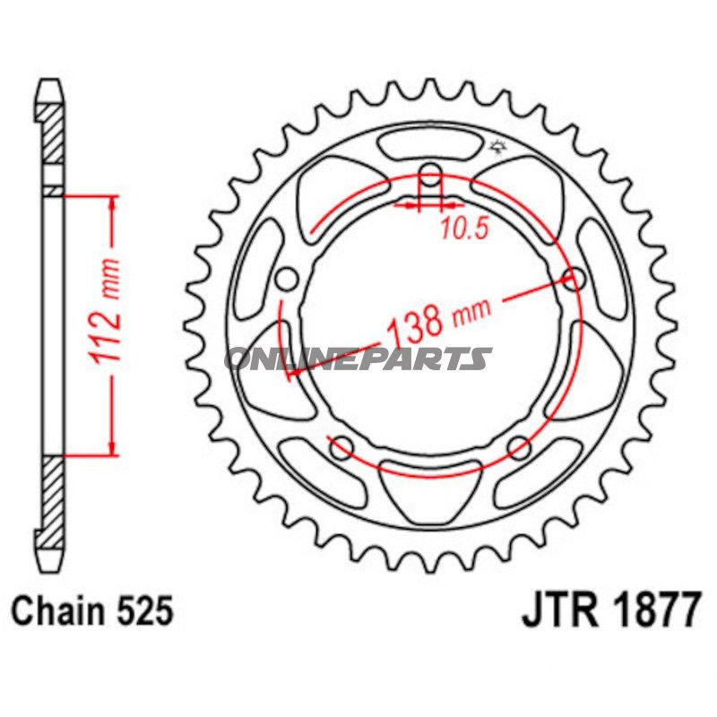 Tandhjul 47Z tænder 525 indvendig diameter 112 hulmønster 138