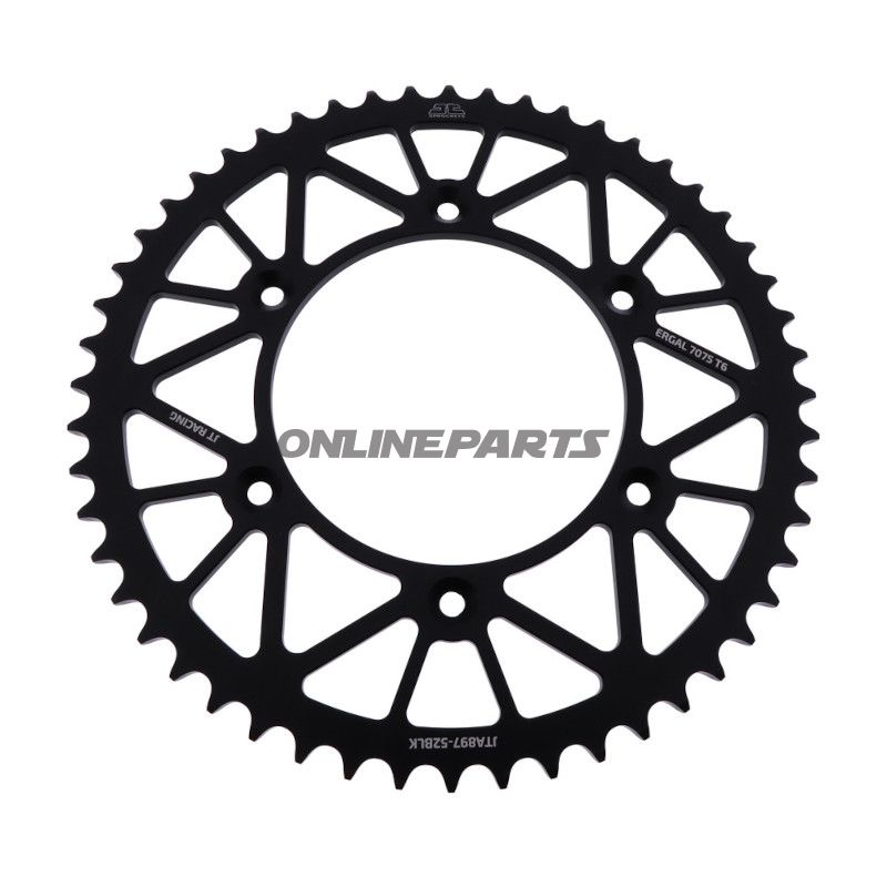 Aluminium Tandhjul 52Z tænder 520 sort JT indvendig diameter 125 hulcirkkel 150