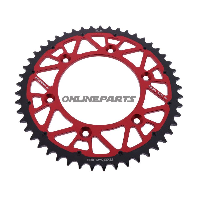 Tandhjul Twinstar 49Z tænder 520 rød JT Indre diameter 125 Hulmønster 153