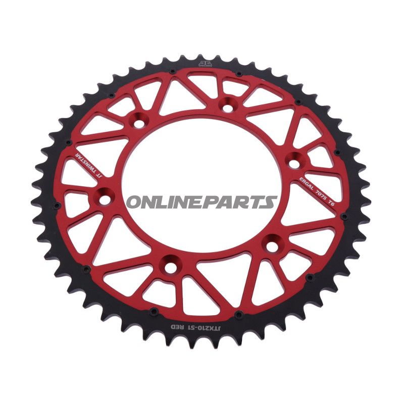 Tandhjul Twinstar 51Z tænder 520 rød JT Indre diameter 125 Hulmønster 153