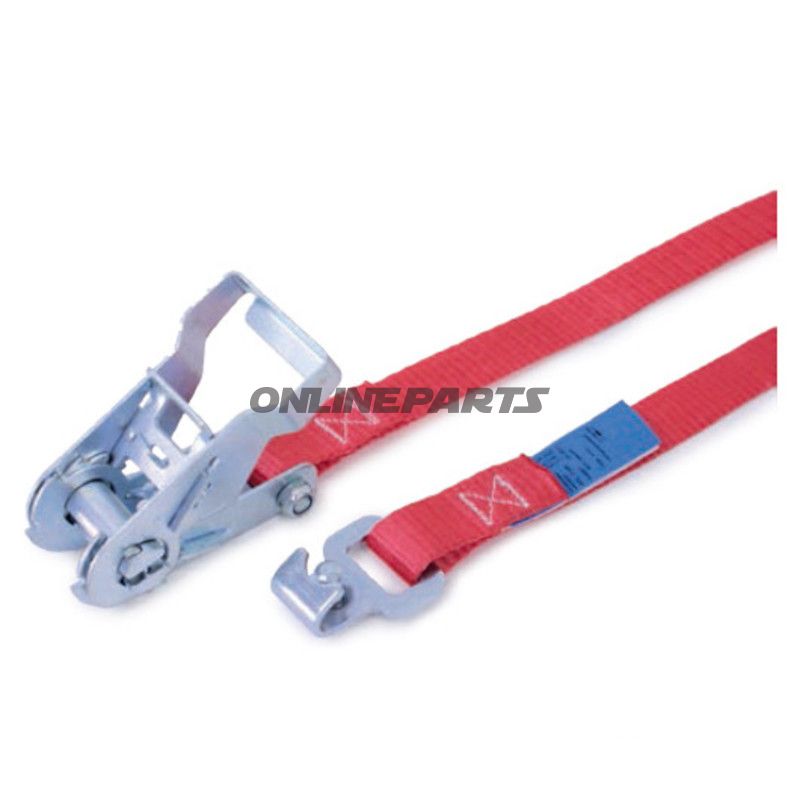 25 mm/0.5 + 4,5 meter stroppebælte med ratchet + FLACHHAK + sikkerhed.