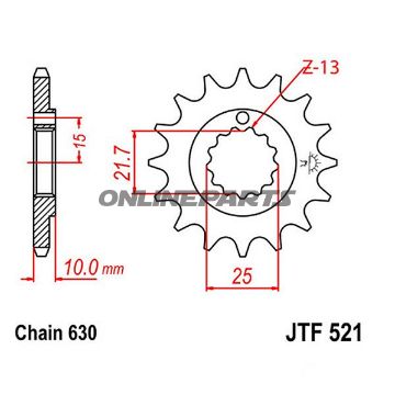 Ritzel 15Z dele 630 fint tandhjul indre diameter 21,6/25