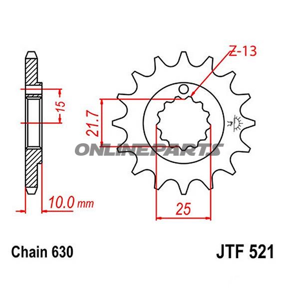 Ritzel 15Z dele 630 fint tandhjul indre diameter 21,6/25