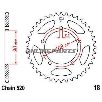 Tandhjul 39Z tænder 520 indvendig diameter 090 hulmønster 108 til MZ/MUZ Skorpion 660
