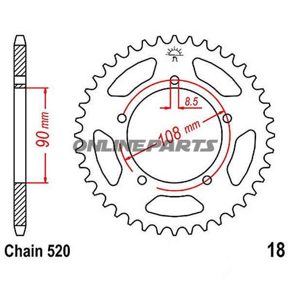 Tandhjul 39Z tænder 520 indvendig diameter 090 hulmønster 108 til MZ/MUZ Skorpion 660