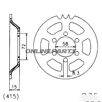 Tandhjul 41Z tænder 415 sort Indre diameter 058 hulmønster 072