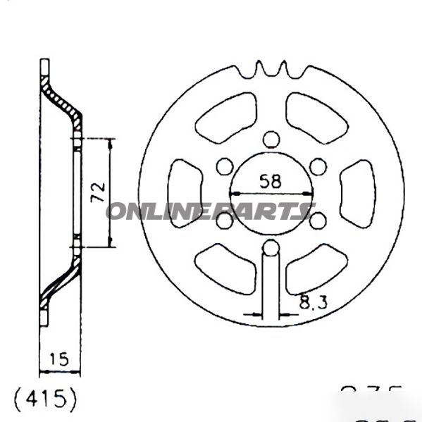 Tandhjul 41Z tænder 415 sort Indre diameter 058 hulmønster 072