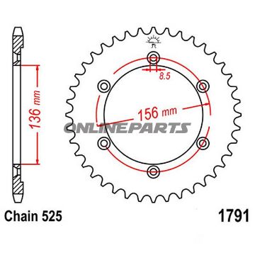 Tandhjul 41Z tænder 525 indvendig diameter 136 hulmønster 156