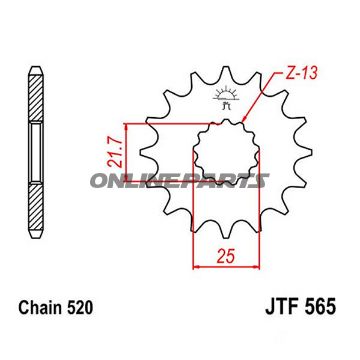 Ritzel 17Z dele 520 fint tandhjul indre diameter 21.7/25