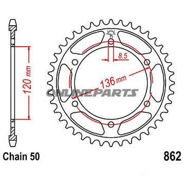 Bag tandhjul 38 Tooth Pitch 530Inner Diameter 120 Bolt Spacing 135