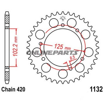 Bag tandhjul 48 Tooth Pitch 420Inner Diameter 102 Bolt Spacing 125